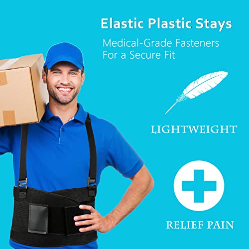 Back Brace for Lower Back Pain Relief - Back Support Belt for Women and Men,Adjustable Removable Suspender Straps,Lower Back Belt for Heavy Lifting Work,Moving and Warehouse Jobs XL/2XL(37"-45")