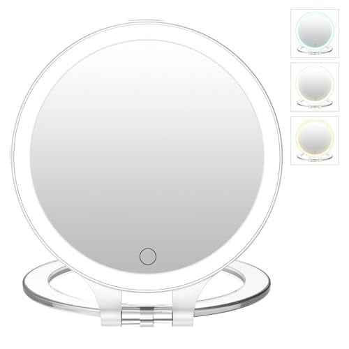 FASCINATE Magnifying Mirror 10X 1X Double Sided Magnification Makeup Vanity Mirror Rechargeable Lighted Mirror with 3 Color Setting Adjustable Rotation LED Vanity Desk Mirror