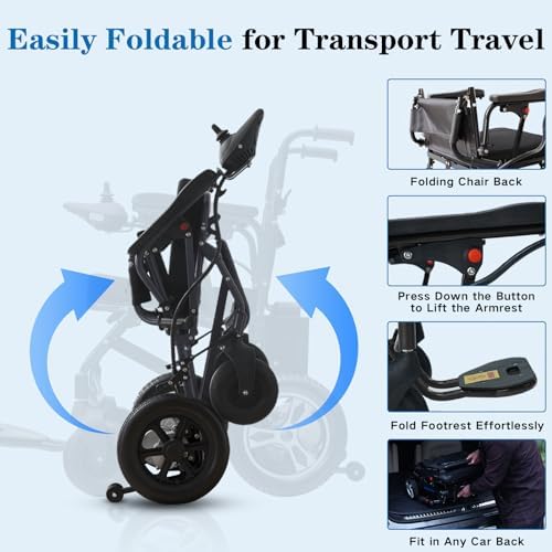 Electric Wheelchairs for Adults Lightweight Foldable, Compact Portable Motorized Power Wheelchair for Travel, Airline Approved 43lb (Black)