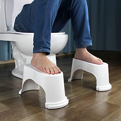 EVRON Toilet Stool 7" Bathroom Squatting Poop Stool for Potty Assistance,Portable Plastic Potty Stool for Adults,Space Saving Storage,Flexible Distance Adjustment Stackable Design(White 1 Pairs)
