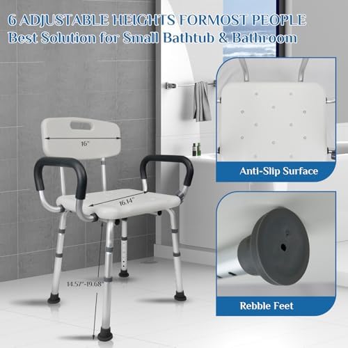 Shower Chair Seat with Arms and Back, Padded Handicap Shower Chair for Inside Shower, Adjustable Heavy Duty Shower Bench for Adults, Elderly and Disabled, Tool (Upgrade Shower Chair)