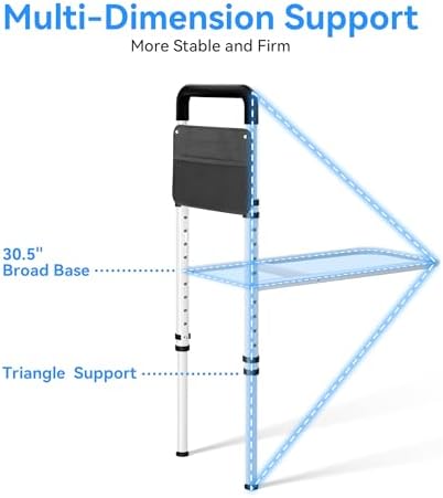 Bed Rails for Elderly Adults Safety - Height Adjustable Bedrail with Storage Pocket and Non-Slip Handle Bar for Getting in&Out of Bed, Hold up to 300LBs - Fits Twin Full Queen King,Black