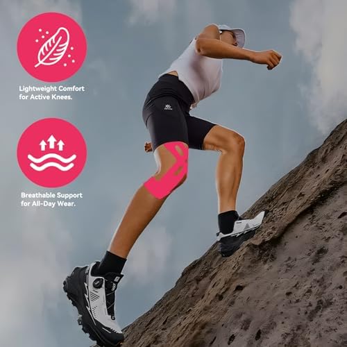 Precut Knee Kinesiology Tape - 12 Pcs Precut Kinesiology Tape for Knees Waterproof Strips Elastic | Breathable Joint Stability Hypoallergenic Latex-Free Tape, Rose Pink