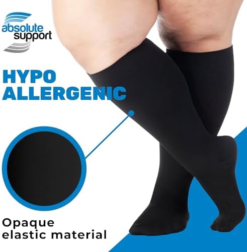 ABSOLUTE SUPPORT (3 Pairs) Wide Calves Graduated Support Opaque Compression Knee High Socks for Men & Women 20-30mmHg | For Fatigue, Leg Pain, Edema, Varicose Veins - Black, 6X-Large - A501BL9-3