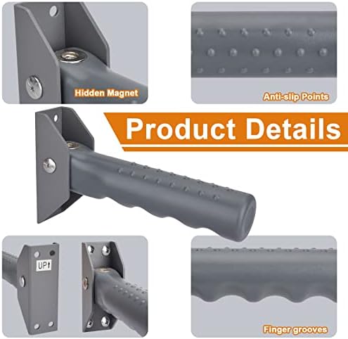 Flip up Grab Bars for Elderly for Wall, 6 inch Folding Doorway Assist Handle, Handicap Grab Bars for Doorframe, Stairs Steps, Mobility Aids for Elderly, Seniors and Alzheimer (Gray)