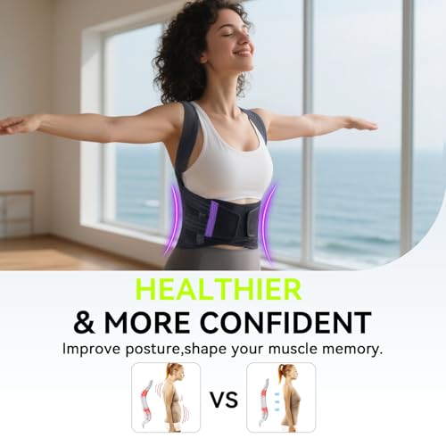 2025 New Posture Corrector for Women & Men, [Enhanced Support & Breathable Mesh] Upgraded Back Brace, Adjustable Shoulder Straightener for Neck Back Pain Relief, Scoliosis Improvement(Black Purple, L)