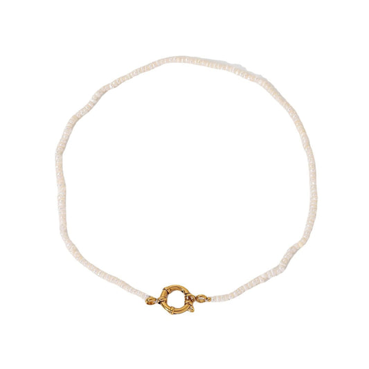 14K Gold over S925 Sterling Silver Pearl Clavicle Necklace, OT Buckle Freshwater Pearl Beaded Necklace, Beautiful Women's Day, Birthday Gift for Wife,Girlfriend (style one, 18K)