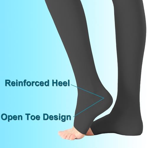 Medical Compression Pantyhose for Women & Men,20-30mmHg Graduated Support Hose Tights,Opaque Open Toe Waist High Compression Stockings & Leggings for Medical,Athletic,Travel Use