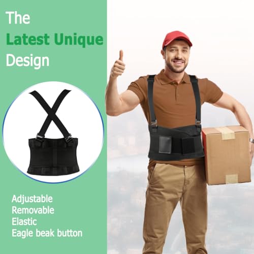 Work Back Brace - Back Support Belt for Lower Back Pain Relief, Heavy Lifting, Herniated Discs - Industrial Back Brace for Work With Shoulder Straps Fits Men and Women 3XL/4XL(45"-53")
