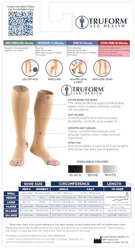 Truform Short Length 30-40 mmHg Compression Stockings for Men and Women, Reduced Length, Open Toe, Beige, Medium