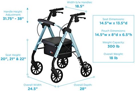 NOVA Medical Products Lightweight & Foldable Star 8 Rollator Walker, Diamond Sky Blue, Standard, 1 Count