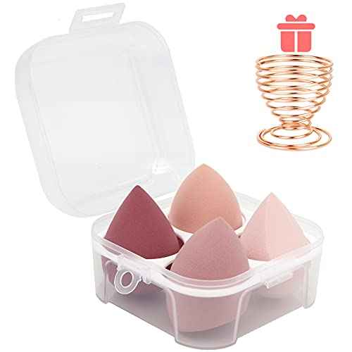Makeup Sponges Set - Beauty sponges Blending Blenders with 1 Holder and Egg Case, Flawless for Cream, Powder and Liquid (Pink, 4Pcs+1Holder+ case)