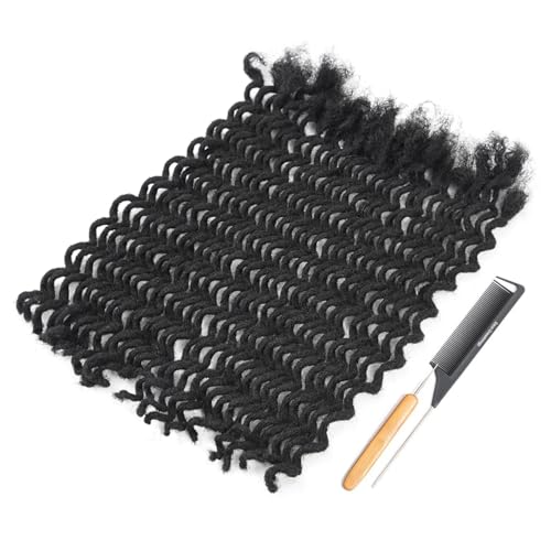 DAIXI Curly Wave Loc Extensions Human Hair, 100% Real Human Hair Dreadlock Extensions for Man/Women Handmade Permanent Dread Extensions Can Be Dyed Bleached Twisted (0.4cm, 1B, 10 Inch 30 Strands)