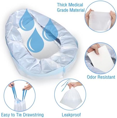 Bedpan Liners with Super Absorbent Pads 20 Packs Disposable Commode Liners Bed Pan Liners with Pulling String, Medical Grade & Universal Fit Bedside Commode Liners for Elderly Women Men Home Nursing