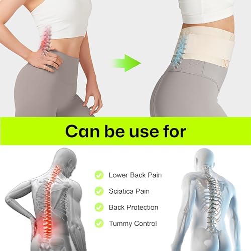 Ultra Thin Back Brace for Lower Back, Breathable Lightweight Back Brace for Women & Men, Adjustable Back Support Brace for Lower Back Pain Relief, Sciatica, Scoliosis, Herniated Disc (Beige, Small)