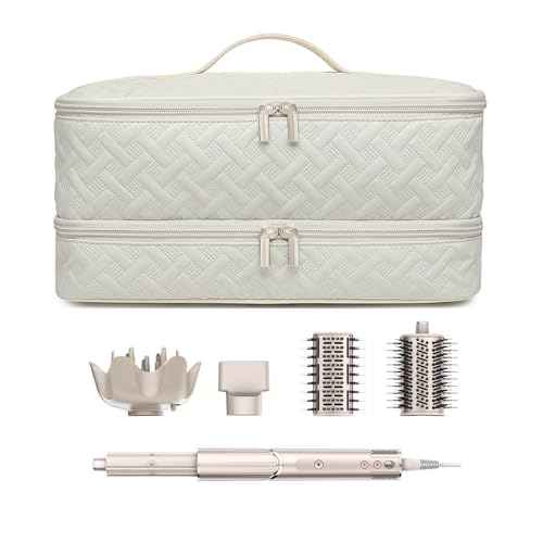 Double-Layer Travel Carrying Case for Revlon One-Step Hair Dryer Brush Volumizer Styler Shark FlexStyle Attachment Portable Storage Organizer Bag Hair Tools Travel Bag (Beige)