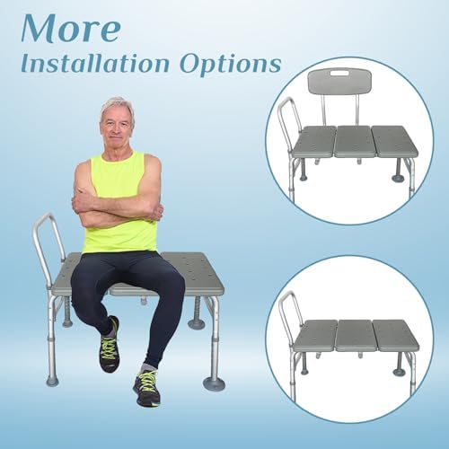 Winado Tub Transfer Bench for Bathtub with Backrest & Armrest, Supports up to 330 lbs Aluminium Alloy Bath Chair, Gray