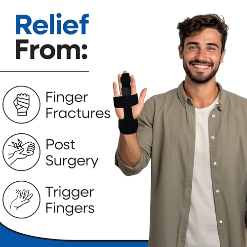 Trigger Finger Splint Middle Finger Brace | Middle Finger Splint For Broken or Fractured Middle Finger, Arthritis, Tendonitis, Tenosyvitis | Mallet Trigger Finger Straightener Immobilizer | LARGE