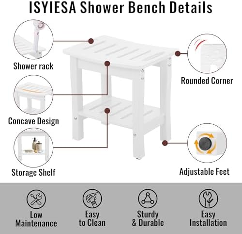 HDPE Waterproof Shower Bench,Shower Seats for Adults Shaving Legs,Shower Stool for Inside Shower 300 Lbs Capacity White