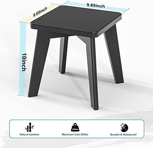 Shower Stool for Shaving Legs Kids Adults Small Bench for Bathroom Sink Bedroom Bamboo Wooden Stool for Inside Shower Black 10 inch