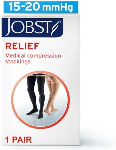 JOBST Relief Thigh High Graduated Compression Stockings 15-20mmHg - Comfortable Unisex Design with Silicone Dot Band - Closed Toe, Beige, Medium