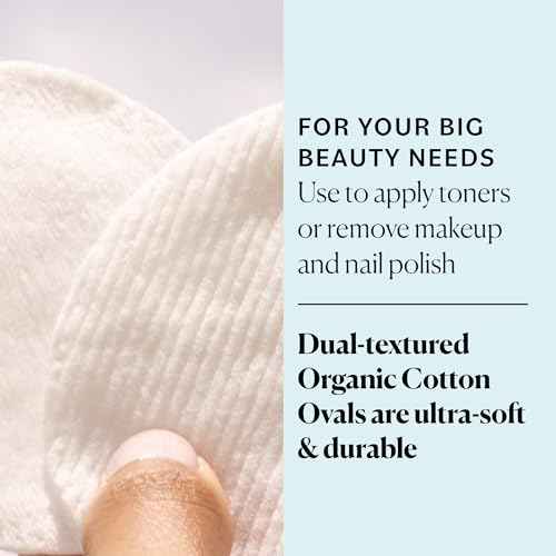 Sky Organics Organic Large Oval Cotton Pads, 100% Pure Organic Cotton, GOTS Certified Cotton, Dual Textured Design, for Makeup Removal, Cleansing, Toner Application w Ebook