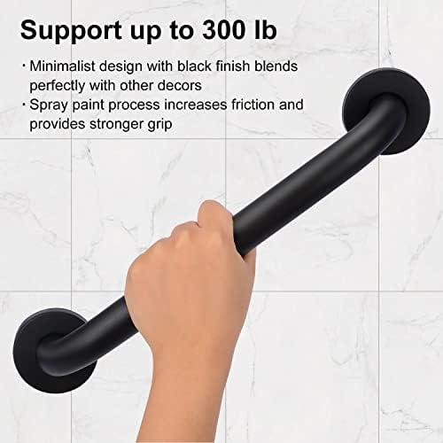 2 Pack Bathroom Grab Bar, supregear 24 Inch Length Black Shower Safety Grab Bar, 1 Inch Diameter 201 Stainless Steel Anti-Slip Handle for Senior, Elderly, Handicap