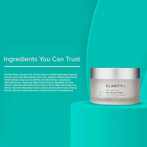 ClarityRx Pick Me Up Skin Booster Exfoliating Facial Pads, Natural Plant-Based Medicated Face Wipes for Acne-Prone & Aging Skin, Minimizes Pores, Fine Lines & Wrinkles (50 Count, 4 oz)