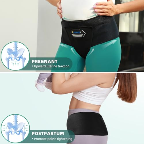 Pregnancy & Maternity Belt with Compression Groin Band - For Hernia, Pelvic Floor Pain Prolapse Belly Band with Groin Straps Uterine Prolapse (Medium)