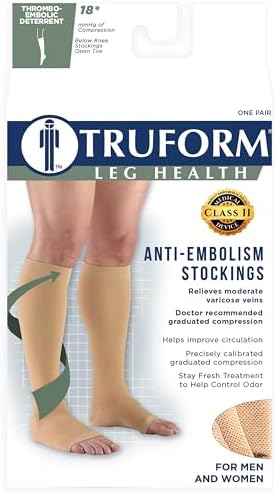 Truform Surgical Stockings, 18 mmHg Compression for Men and Women, Knee High Length, Open Toe, Black, Medium