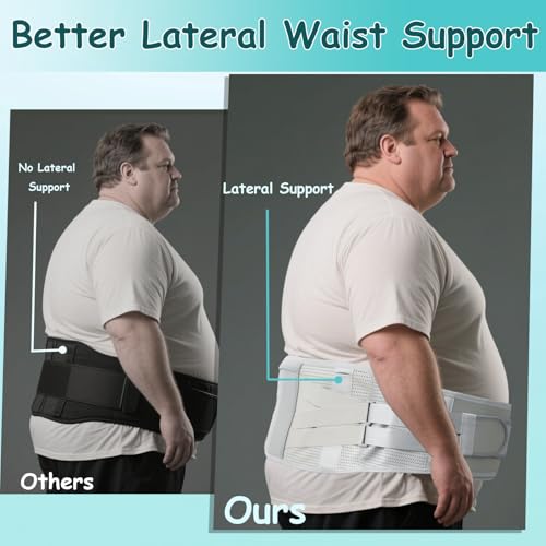 King Mills Plus Size Back Brace for Lower Back Pain, Breathable Obese Belly Support for Sciatica, Back Pain, Scoliosis, Two Sets of Support Bars. Lightweight. (Waist: 52" - 60")