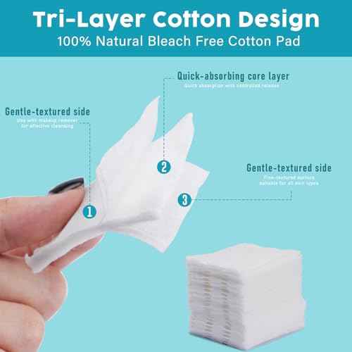 Square Cotton Pads for Makeup Remover (200 Count), 100% Pure Cotton, Hypoallergenic, Ultra-Soft & Lint-Free for Gentle Skincare