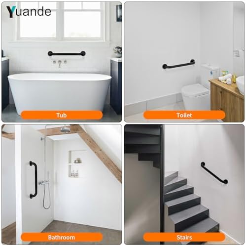 4 Pack 20 Inch Shower Grab Bar, YuanDe Black Bathroom Grab Bar Handle w/Anti-Slip Knurled Grip, Stainless Steel Bath Balance Bar,1.25" Diameter Safety Hand Rail Support,Handicap Injury Elderly Senior