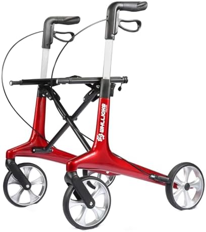 Carbon Ultralight Rollator Walker for Seniors with 2 Organizer Bags, Comes Fully Assembled, Only 13lbs Lightweight Foldable 4 Wheel Walker with Seat and Brakes, 330 lbs Capacity Rolling Walker