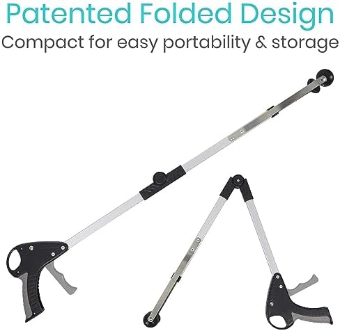 Vive Foldable Suction Reacher Grabber Tool for Elderly (1) - 32 Inches Long Reach Grabber Claw - Pick Up Grab Tool - Reachers for Disabled & Seniors Heavy Duty - Trash, Garbage, Cups Picker Assist