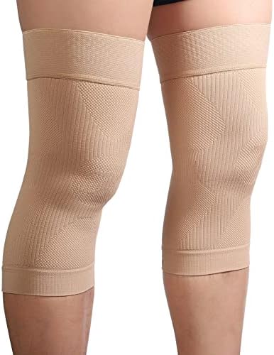 KEKING Orthopedic Brace for Tendinitis, Arthritis, ACL, MCL, Injury Recovery, Meniscus Tear, Knee Pain, Aching Knees, Patellar Tendonitis and Arthritis, Knee Compression Sleeves 2 Pack, Beige M