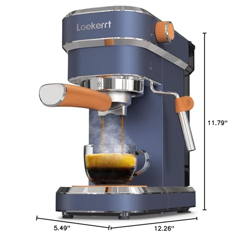 Laekerrt 20 Bar Espresso Maker CMEP01 with Milk Frother Steamer, Home Expresso Coffee Machine for Cappuccino and Latte (Navy Blue, Stainless Steel) Gift for Coffee Lovers, Father