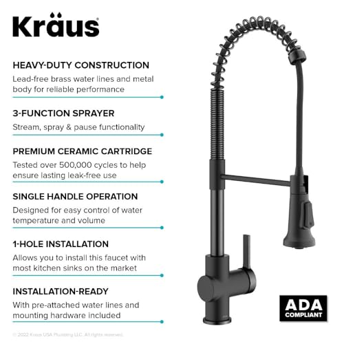 KRAUS Britt Commercial Style Pull-Down Single Handle Kitchen Faucet in Matte Black/Spot-Free Black Stainless Steel, KPF-1691MBSFSB