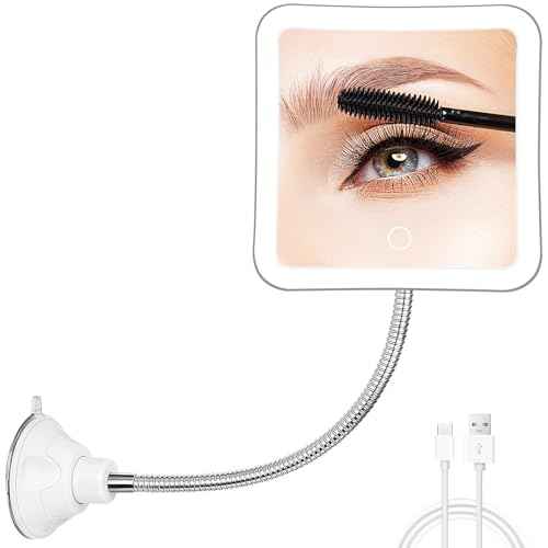 FABUDAY Flexible Gooseneck 30X Lighted Magnifying Mirror - Upgraded Rechargeable Makeup Mirror with Lights and Magnification, LED Travel Mirror with Suction Cup for Bathroom, 3 Color Lighting, Square