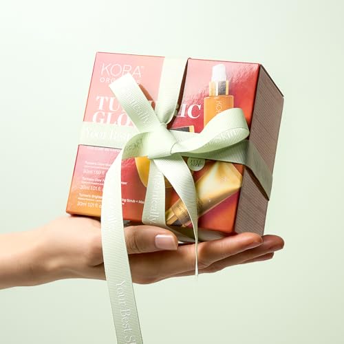 KORA Organics Turmeric Glow Brightening Trio, Gift Set with Turmeric Glow Moisturizer, Exfoliating Mask and Foaming Cleanser (3 Items)