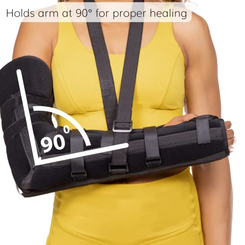 BraceAbility Posterior Long Arm Splint - Elbow Immobilizer Right or Left Forearm Brace with Sling for Fractures, Post-Surgery Recovery, Tendonitis, Bursitis, and Ulnar Nerve Entrapment Relief (S)