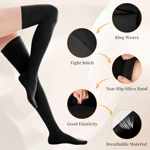 20-30mmhg Thigh High Compression Socks, Compression Stockings For Women & Men, Closed Toe Compression Socks For Varicose Veins,Edema,Beige Black