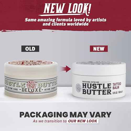 Hustle Butter Tattoo Aftercare 5oz Tattoo Balm, Heals + Protects New Tattoos and Rejuvenates Older Tattoos - 100% Vegan Cream No-Petroleum