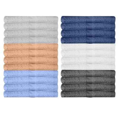 24 Pack Wash Cloths | Multicolour 100% Cotton Extra Absorbent Face Towels | Soft, Quick Dry Washcloths for Bathroom, Spa, Gym, Baby & Travel (24 Packs (12x12))