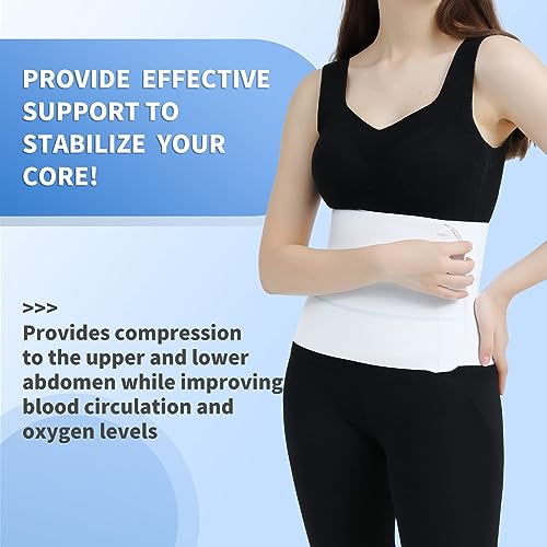Abdominal Binder Post Surgery Tummy Tuck Belt for Women & Men, Postpartum Belly Band Compression Stomach Wrap, Breathable, Skin Friendly - (45" - 60") 3 Panel - 9" (White)