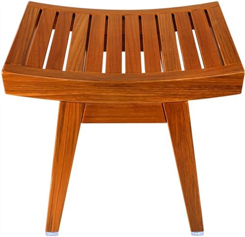 URFORESTIC Teak Shower Bench Teak Shower Stool Curved Seat,Wooden Stool for Bathroom