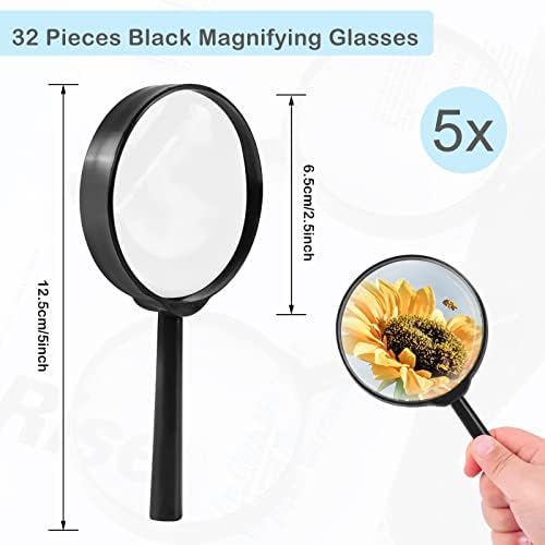 32Pcs Magnifying Glass for Kids, Hand Lens Portable Magnifying Glasses for Science Class, Outdoor Activities, Party, Reading (Black)