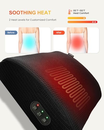 Lumbar Support Pillow for Office Chair - Heated Back Support Pillow with Vibration Massage, Ergonomic Back Massager for Chair, Adjustable Vibration, 2 Heat Levels, Gifts