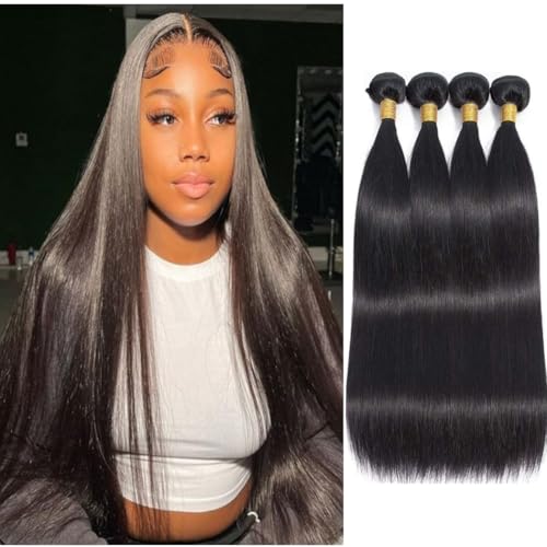Straight Human Hair Bundles 18 20 22 24 Inch Trippy Hair Quick Weave 3 Bundles Human Hair 100% Unprocessed Raw Brazilian Virgin Hair Extensions for Black Women Natural Color