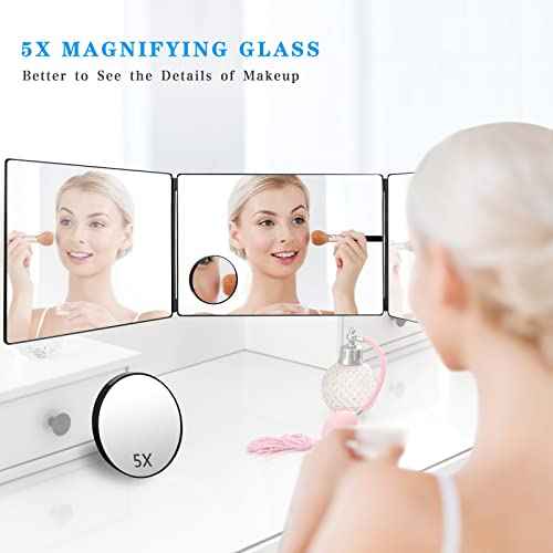 JANMPASK 3 Way Mirror for Self Hair Cutting Tools with Height Adjustable Mirror 360 Trifold for Makeup to See Back of Head (Black)